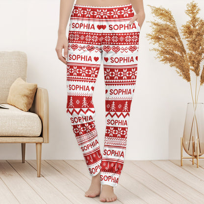 Xmas Gift, Custom Name, Fair Isle Knit Pattern - Personalized Lounge Pants