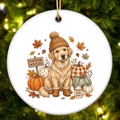 Custom Dog Photo Pumpkin Patch - Personalized Ceramic Ornament - Fall Gift for Dog Moms, Cat Moms, Pet Lovers