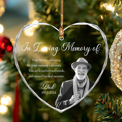 Custom Photo Memorial Ornament, Dad Mom Remembrance Christmas Ornament, Memorial Day Heart Glass Ornament, Mom Loss, Loss of Father Gift