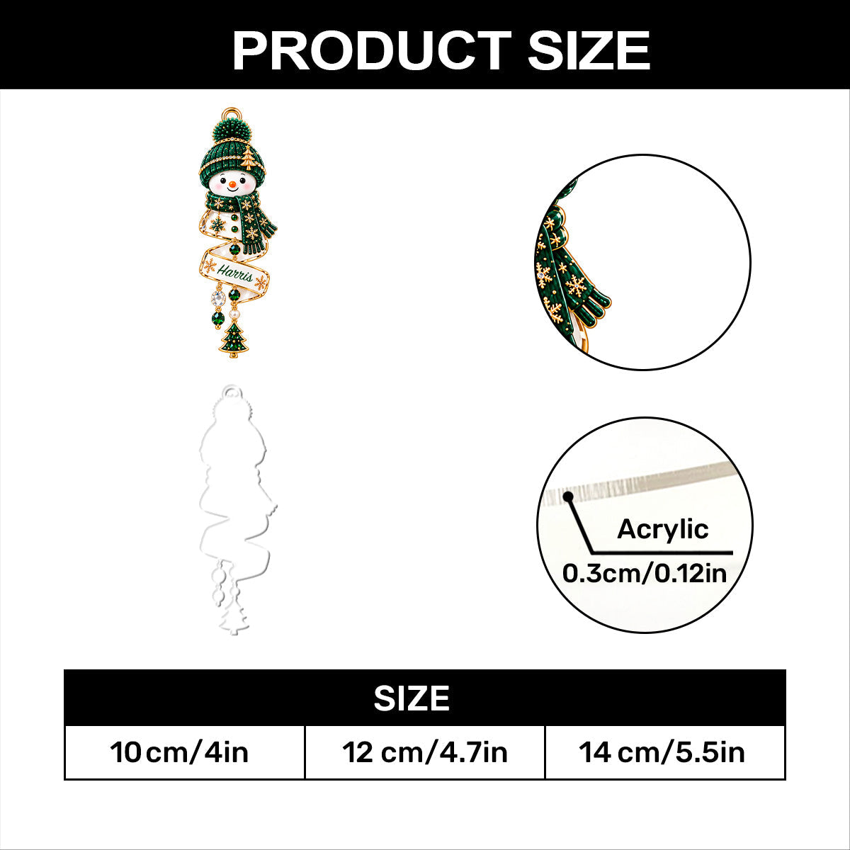 Christmas Snowman Spiral - Personalized 1-Layer Acrylic Ornament