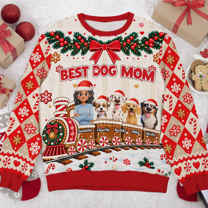 Custom Christmas Sweatshirt for Dog Mom, Dog Lovers • Best Dog Mom - Personalized All-Over-Print Sweatshirt