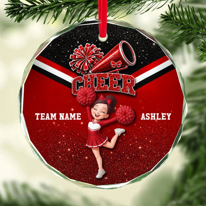 Proud Cheerleader Custom Name And Team Name - Personalized Glass Ornament - Christmas Gift For Cheerleaders, Daughter, Granddaughter