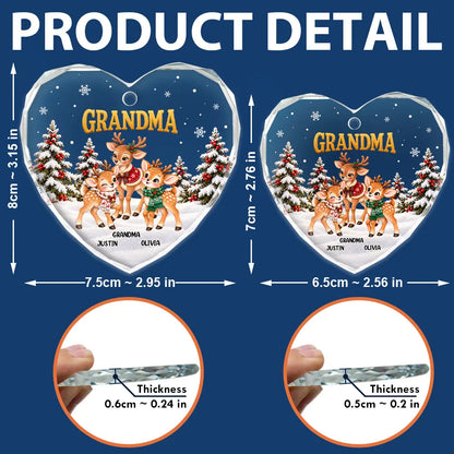Christmas Gift For Grandma - Personalized Reindeer Grandkids Glass Ornament