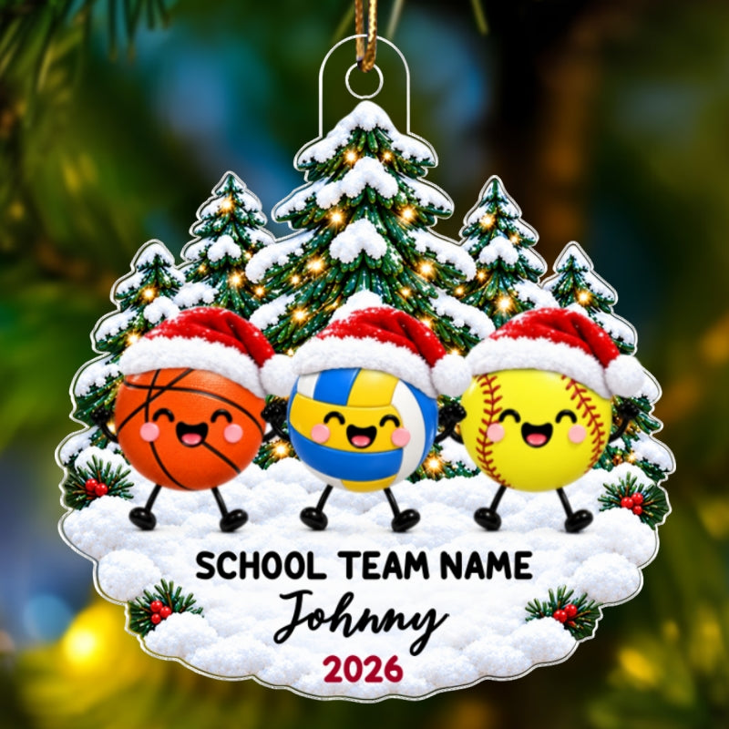 Cute Sports Soccer Football Baseball Volleyball Christmas – Personalized Acrylic Ornament - Christmas Gift For Kids, Grandkids