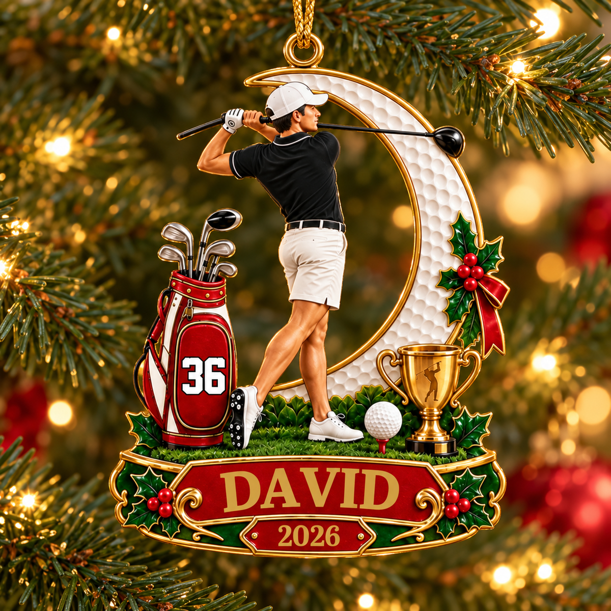 Personalized Golfer Christmas Ornament 2026 - Custom Name & Number Acrylic Keepsake | Golf Gift For Him