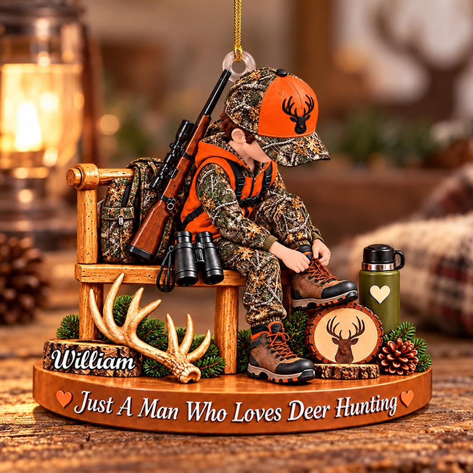 Personalized Hunting Ornament Just A Boy Who Loves Hunting Custom Name Christmas Ornament Gift for Hunter  H2511