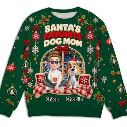 Custom Christmas Sweatshirt for Dog Mom, Dog Dad • Favorite Dog Mom - Personalized All-Over-Print Sweatshirt