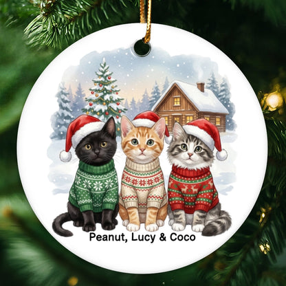 Christmas Cat Dog Upload Photo - Personalized Ceramic Ornament - Gift For Cat Lover, Dog Lover