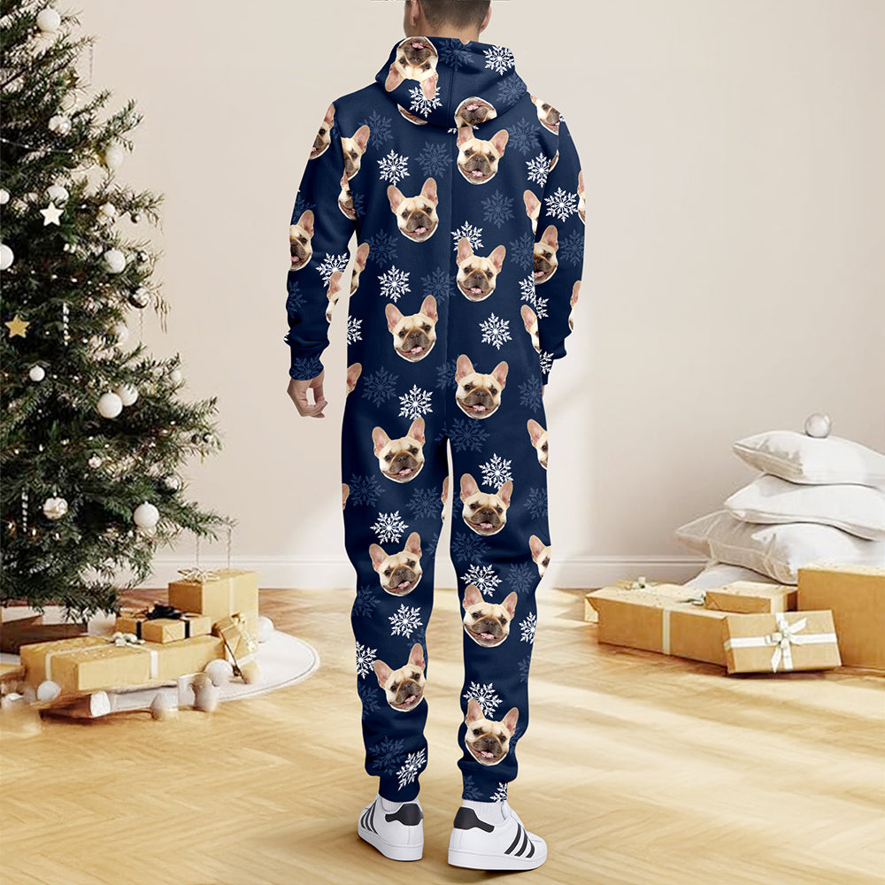 Custom Dog Photo Snow Pattern Christmas Onesie Pajamas Gift For Pet Lovers CH07 180756