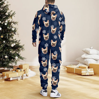 Custom Dog Photo Snow Pattern Christmas Onesie Pajamas Gift For Pet Lovers CH07 180756