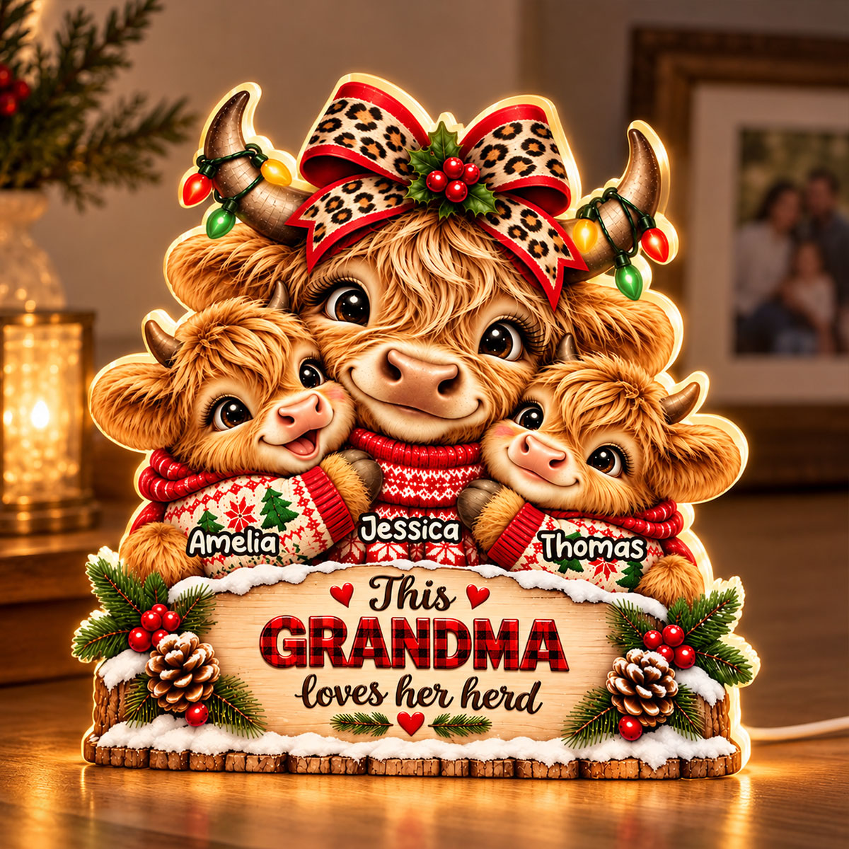 This Grandma Loves Her Herd - Personalized Light Box - Heartfelt Christmas Gift for Grandma