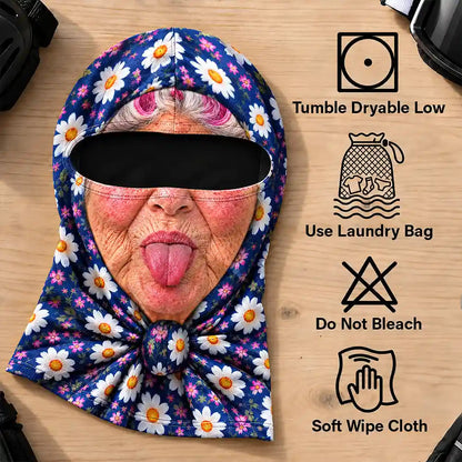 Winter Skiing Gag Gift For Bestie, Girl Group - Personalized 3D Realistic Funny Old Lady Face Balaclava Face Mask