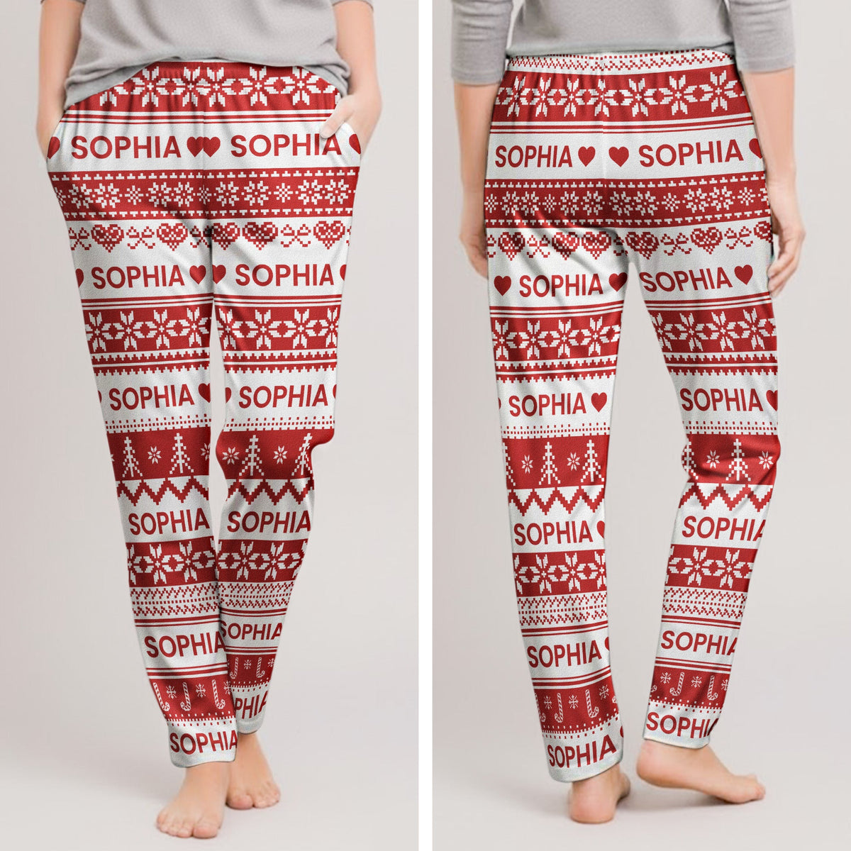 Xmas Gift, Custom Name, Fair Isle Knit Pattern - Personalized Lounge Pants