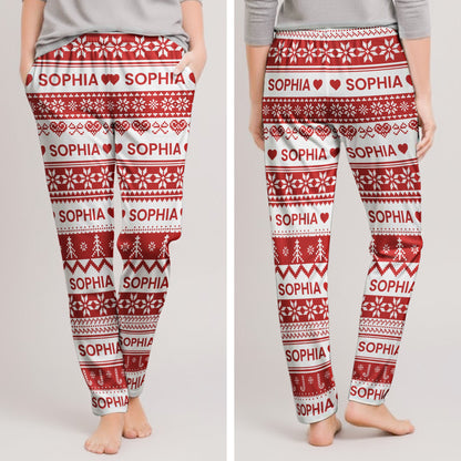 Xmas Gift, Custom Name, Fair Isle Knit Pattern - Personalized Lounge Pants