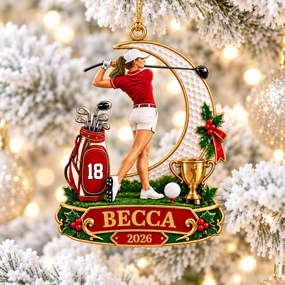 Personalized Golfer Christmas Ornament 2026 - Custom Name & Number Acrylic Keepsake | Golf Gift For Him
