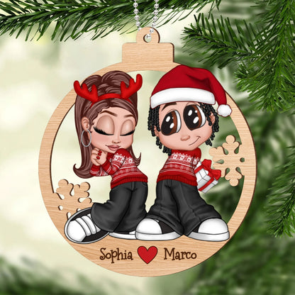 Christmas Y2K Couple Personalized 2-Layer Wooden Ornament