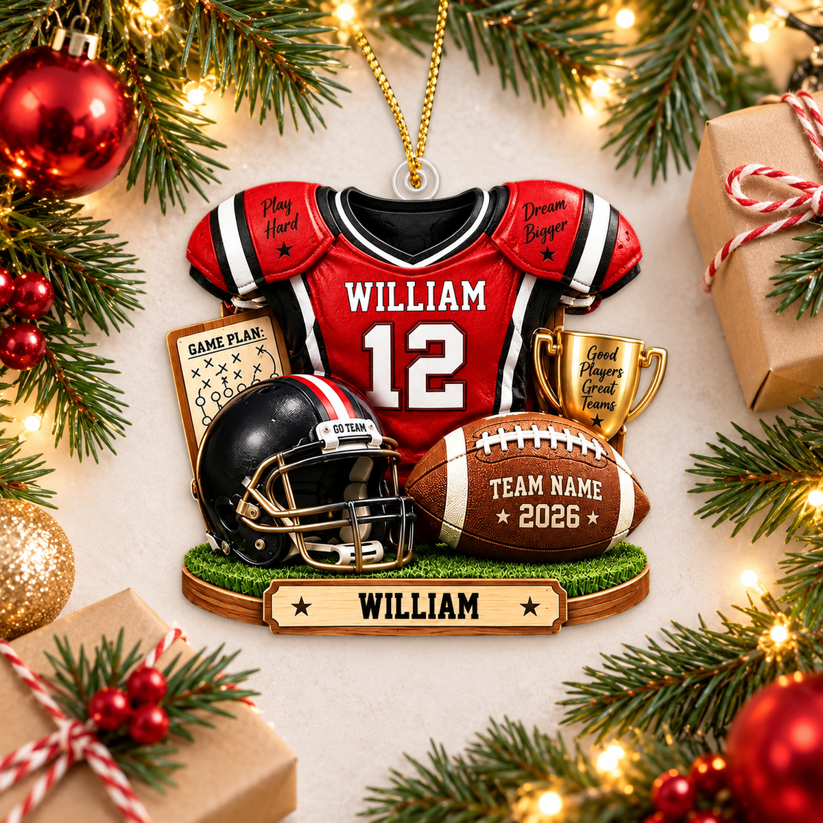 Personalized Football Ornament 2026, Custom Jersey & Helmet Keepsake Vr2