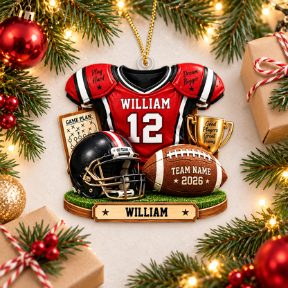 Personalized Football Ornament 2026, Custom Jersey & Helmet Keepsake Vr2