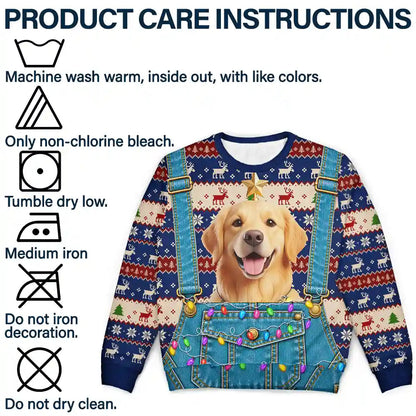 Christmas Gag Gift For Pet Dad - Personalized Custom Photo Pet Face Hairy Chest Abs Body Unisex Ugly Sweater