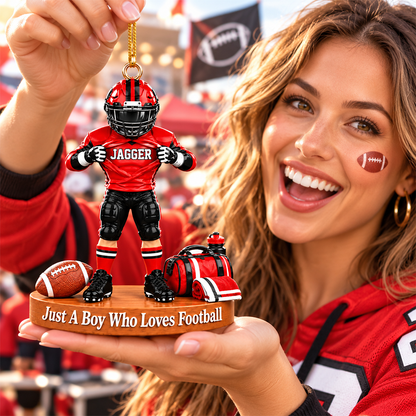 Personalized Football Player Christmas Ornament, Custom Name, Number & Uniform Colors, Just a Boy Who Loves Football Gift New