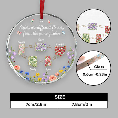 Sisters Are Different Flowers - Personalized Round Shaped Glass Ornament