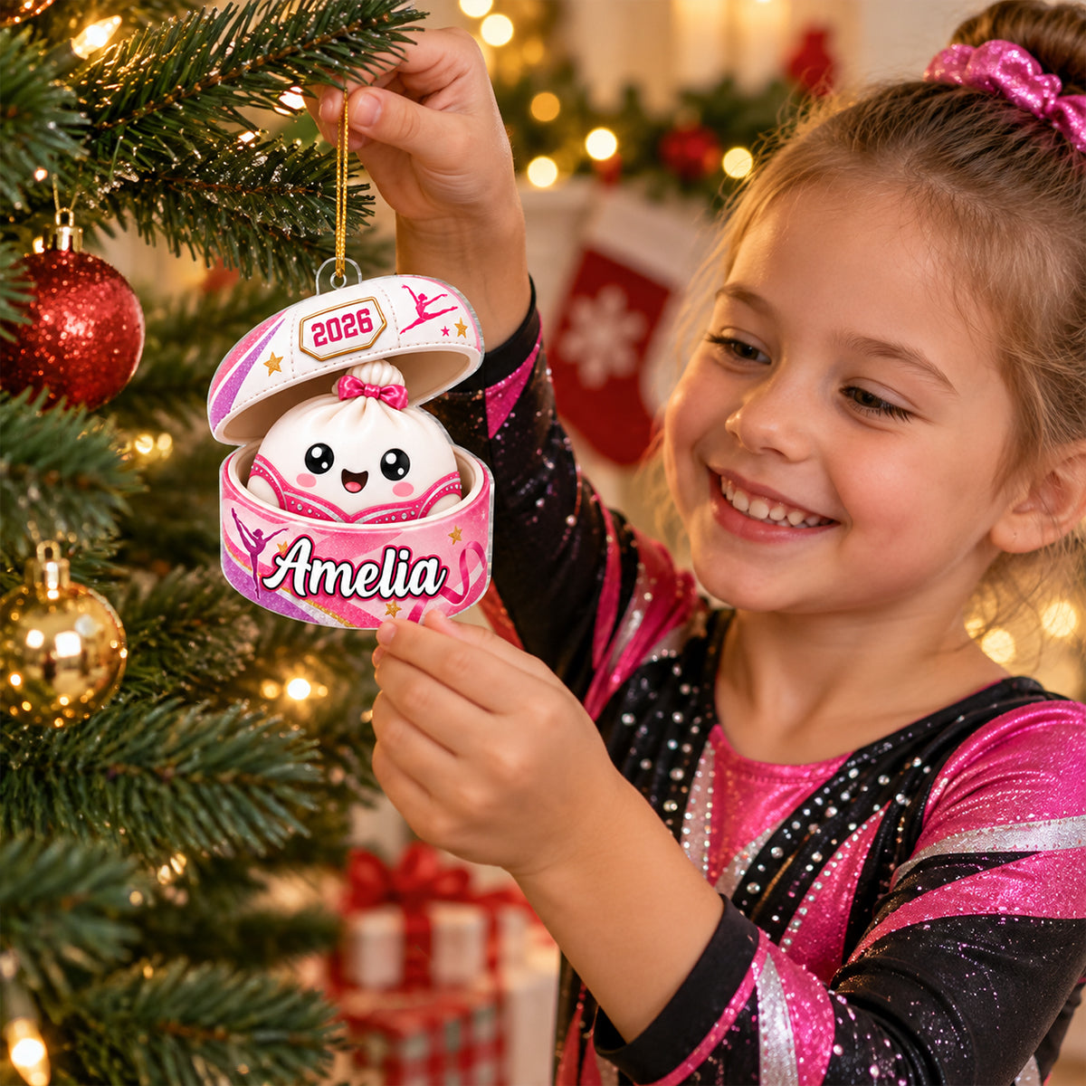 Custom Gymnastic Dumpling Squishy Style - Personalized Acrylic Ornament - Christmas Gift for Daughter, Granddaughter, Niece