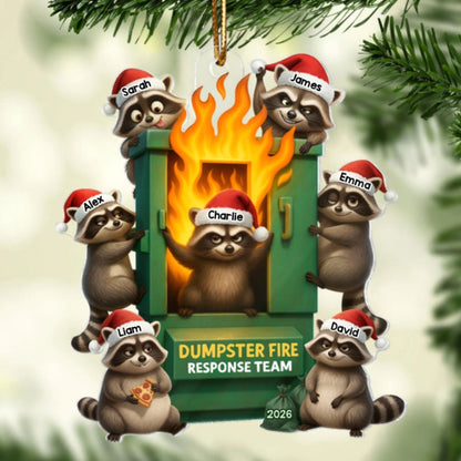 Cunning Raccoon Office Chaos Dumpster Fire Response Team - Personalized Acrylic Ornament - Funny Holiday Gift for Coworkers