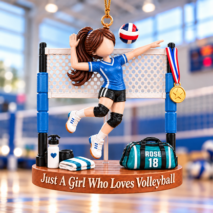 Personalized Volleyball Player Christmas Ornament, Custom Name, Number & Uniform Colors, Just a Girl Who Loves Volleyball Gift