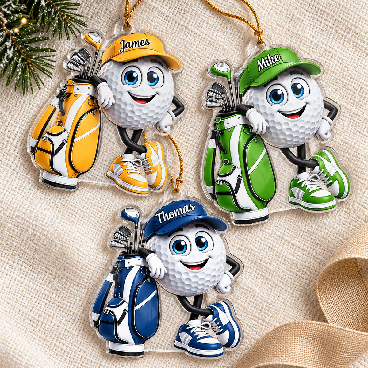 Golf Is My Happy Place - Personalized Acrylic Ornament - Christmas Gift for Husband, Son, Dad, Grandpa