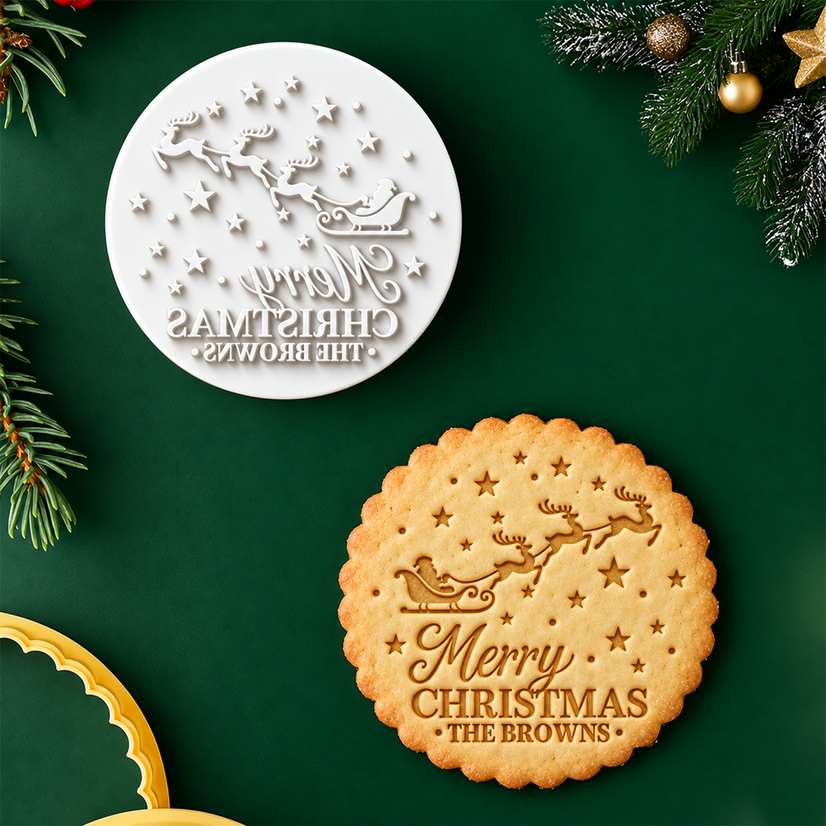Personalized Family Name Merry Christmas With Flying Santa Cookie Stamp - Holiday Baking Gift For Family HA75 919636