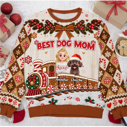 Custom Christmas Sweatshirt for Dog Mom, Dog Lovers • Best Dog Mom - Personalized All-Over-Print Sweatshirt
