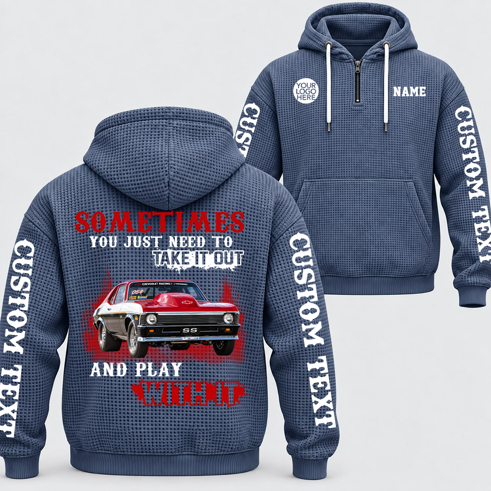 Take It Out & Play - Personalized Classic Car Photo Quarter Zip Hoodie - Gift For Car Lovers A2110