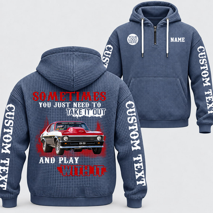 Take It Out & Play - Personalized Classic Car Photo Quarter Zip Hoodie - Gift For Car Lovers A2110