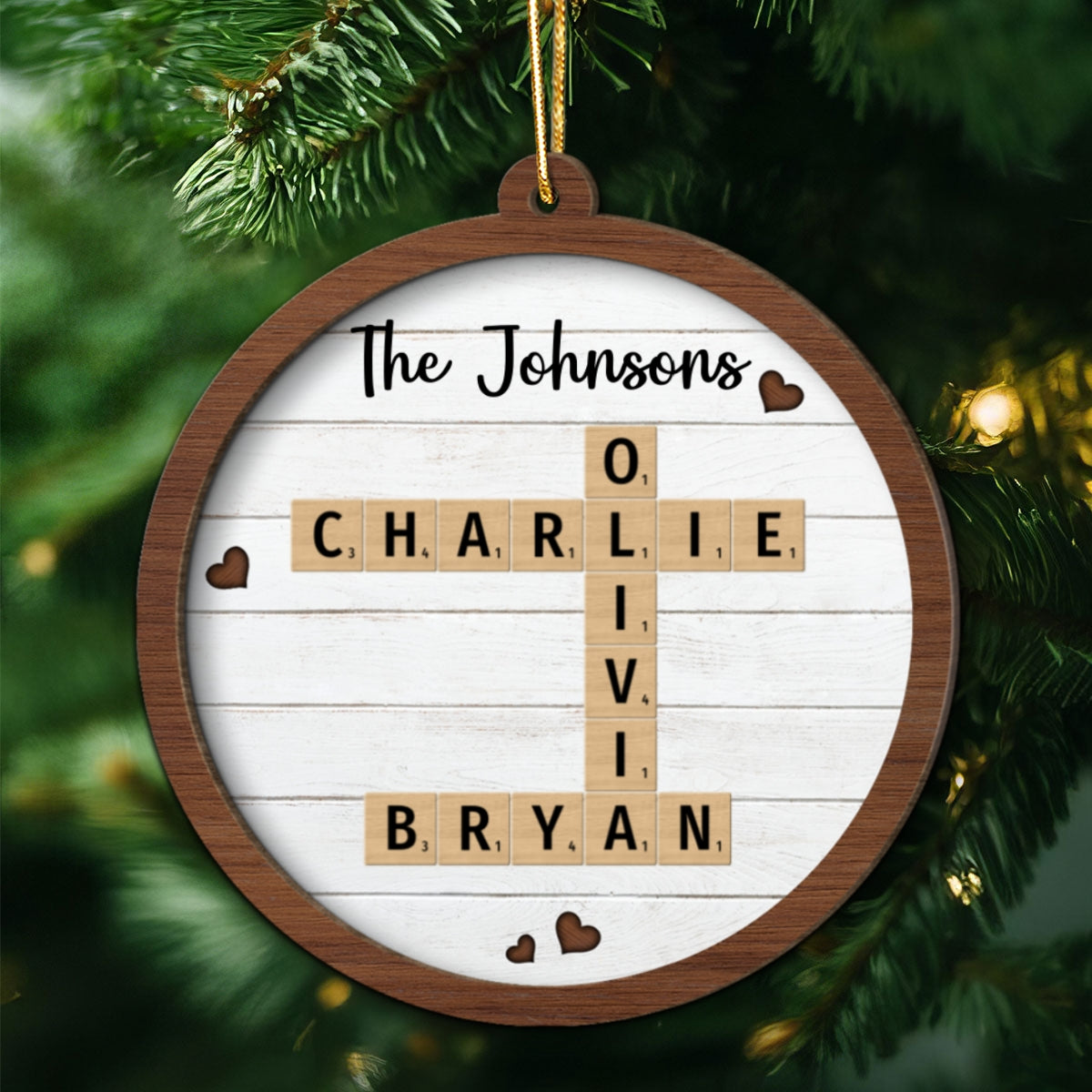 Family Forever Crossword Puzzle Art Unique Decor Personalized 2-Layer Wooden Ornament