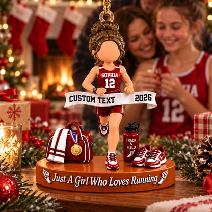 Just A Girl Who Loves Running Ornament, Personalized Track & Field Runner Christmas Ornament, Custom Name Gift Na02