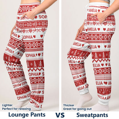 Xmas Gift, Custom Name, Fair Isle Knit Pattern - Personalized Lounge Pants