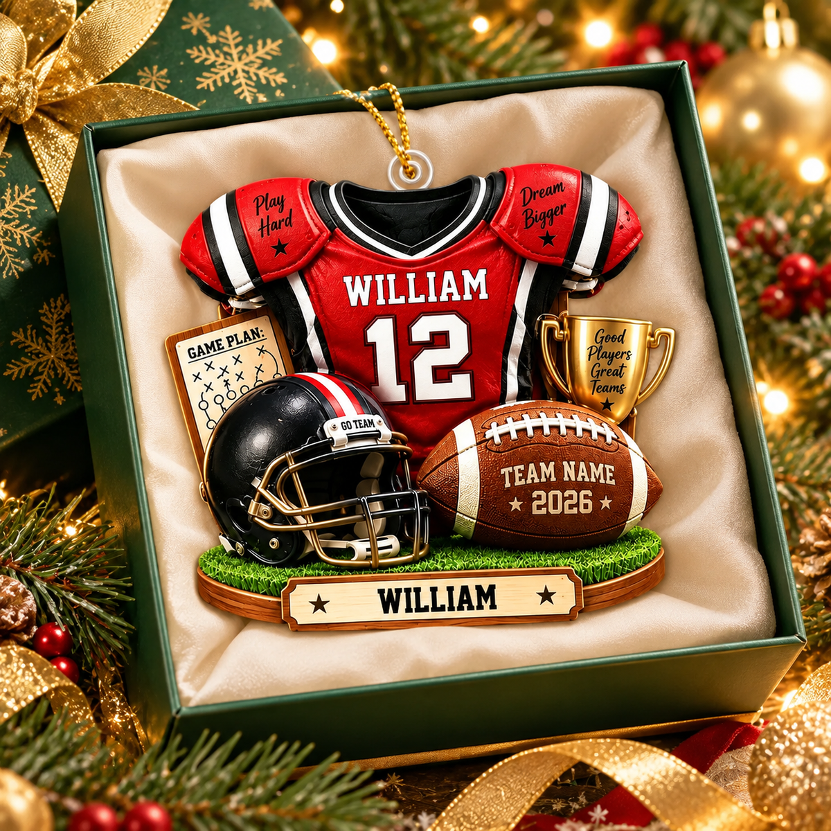 Personalized Football Ornament 2026, Custom Jersey & Helmet Keepsake Vr2