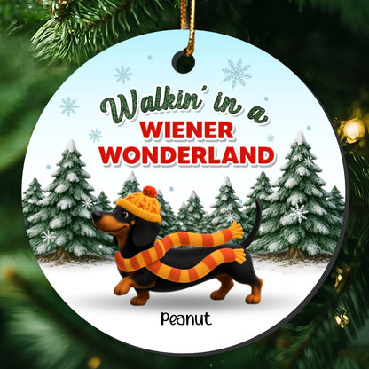 Christmas Dachshunds Walking In A Wiener Wonderland - Personalized Ceramic Ornament - Gift For Dachshund Lovers