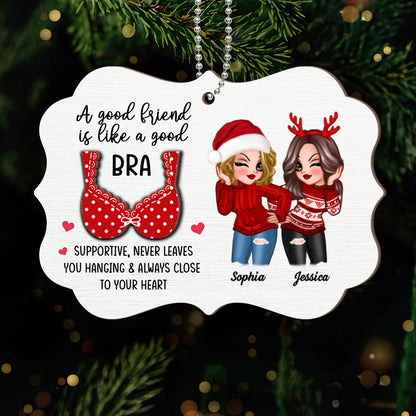 Sassy Besties A Good Friend Is Like A Good Bra Personalized 2-Layer Wooden Ornament