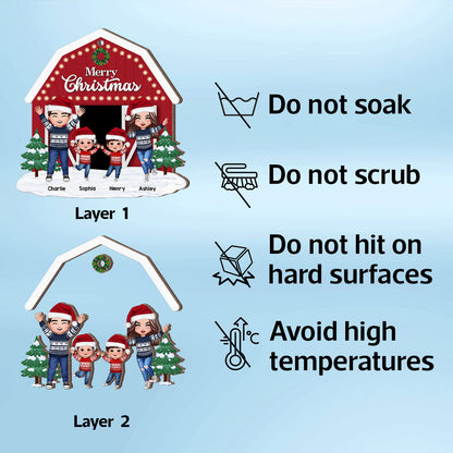 Christmas Farm House Family Decor Gift Personalized 2-Layer Wooden Ornament