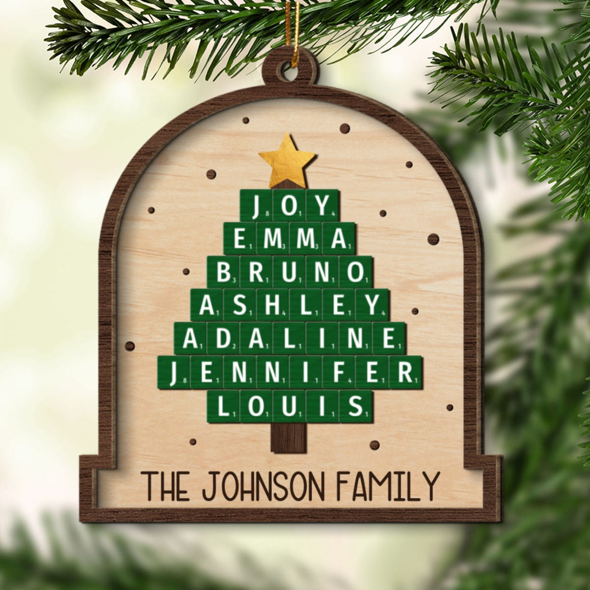 Family Christmas Tree Word Art Unique Christmas Decor Personalized 2-Layer Wooden Ornament
