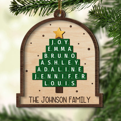 Family Christmas Tree Word Art Unique Christmas Decor Personalized 2-Layer Wooden Ornament