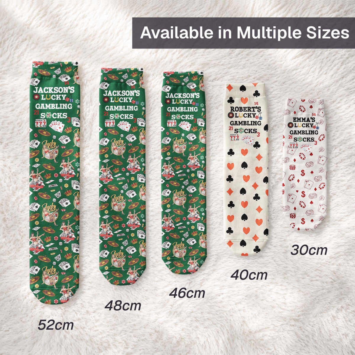 Lucky Gambling Socks, Lucky Poker Socks - Custom Name & Style - Personalized Socks