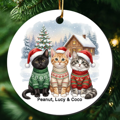 Christmas Cat Dog Upload Photo - Personalized Ceramic Ornament - Gift For Cat Lover, Dog Lover