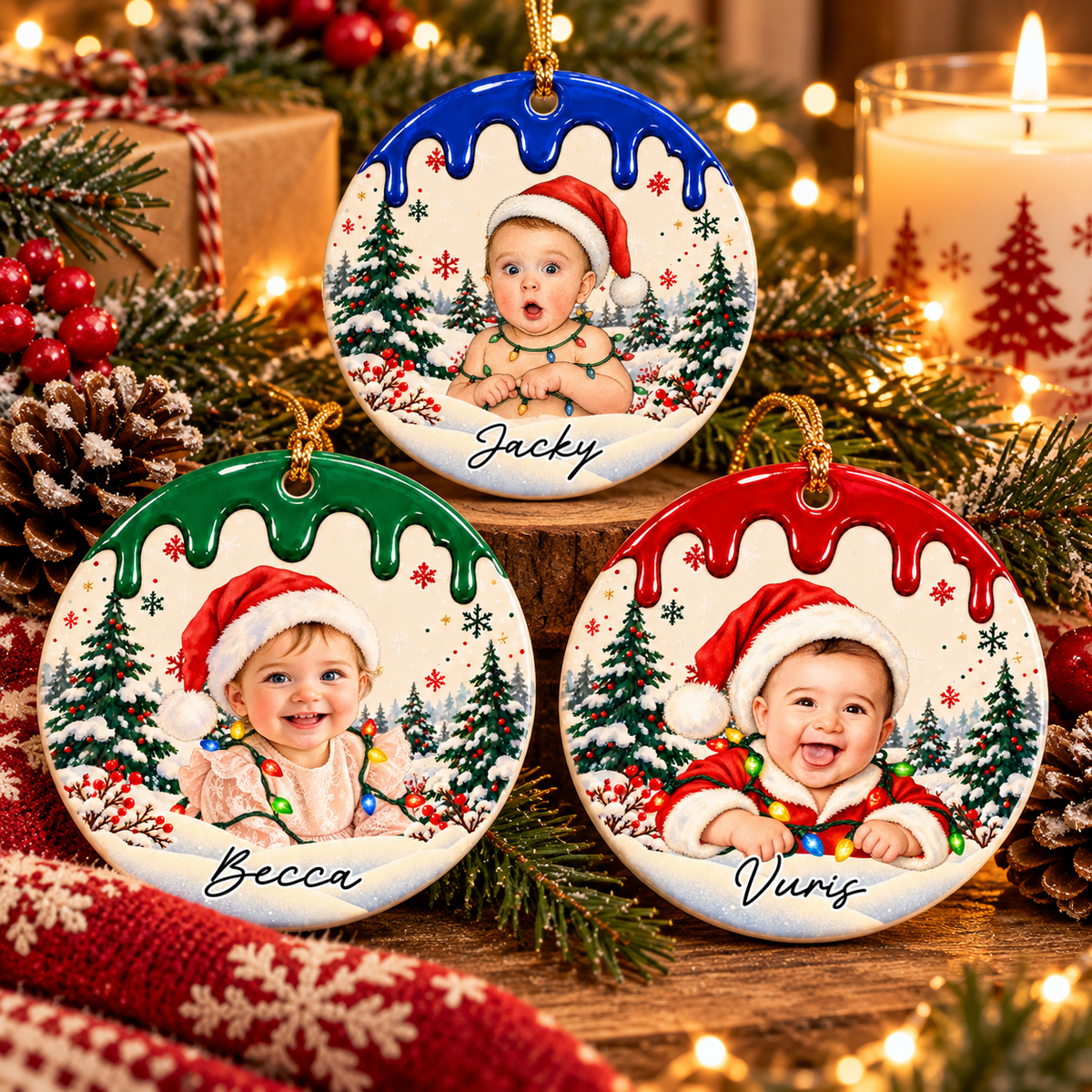 Custom Photo Christmas Portrait Gifts - Personalized Christmas Ornament - Little Hearts Full Of Joy