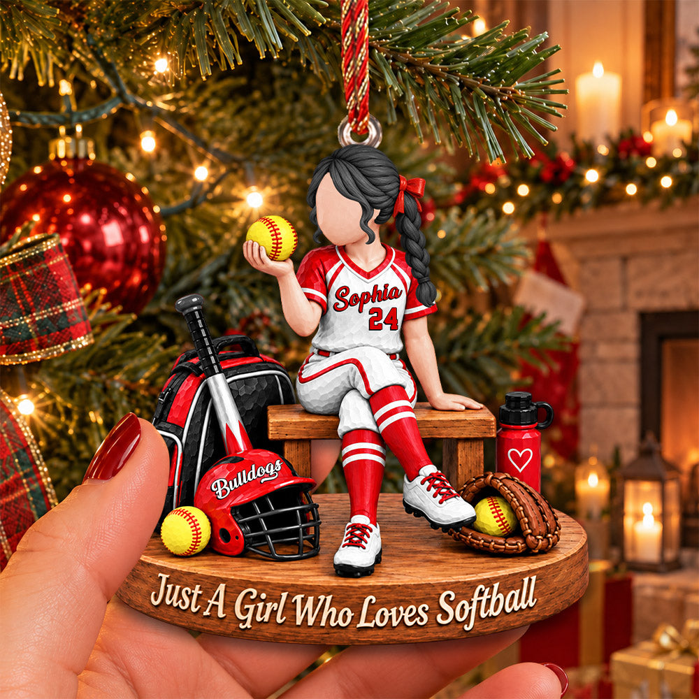 Just A Girl Who Loves Softball, Personalized Softball Ornament, Custom Player Name Gift, Gift For Softball Players Softball Lover MI209