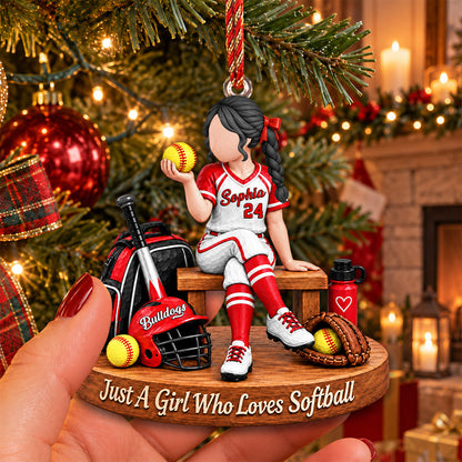 Just A Girl Who Loves Softball, Personalized Softball Ornament, Custom Player Name Gift, Gift For Softball Players Softball Lover MI209