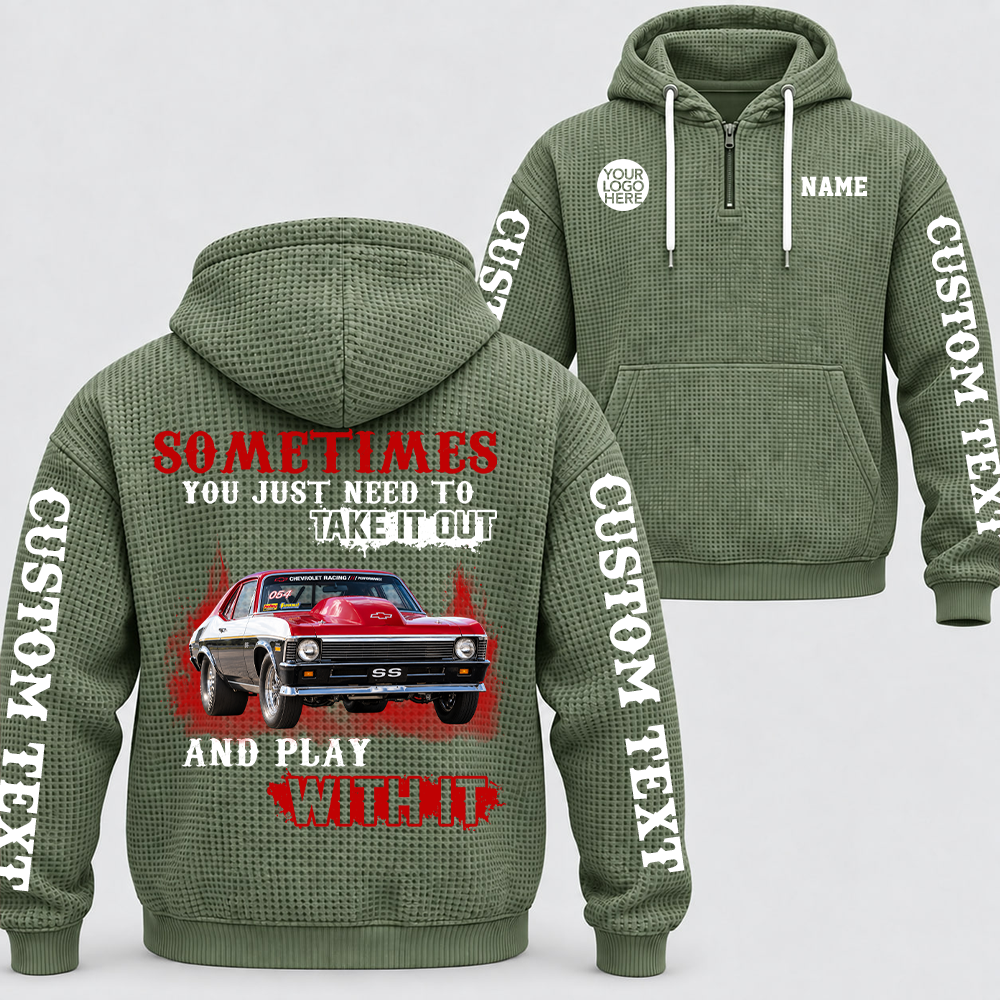 Take It Out & Play - Personalized Classic Car Photo Quarter Zip Hoodie - Gift For Car Lovers A2110