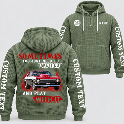 Take It Out & Play - Personalized Classic Car Photo Quarter Zip Hoodie - Gift For Car Lovers A2110