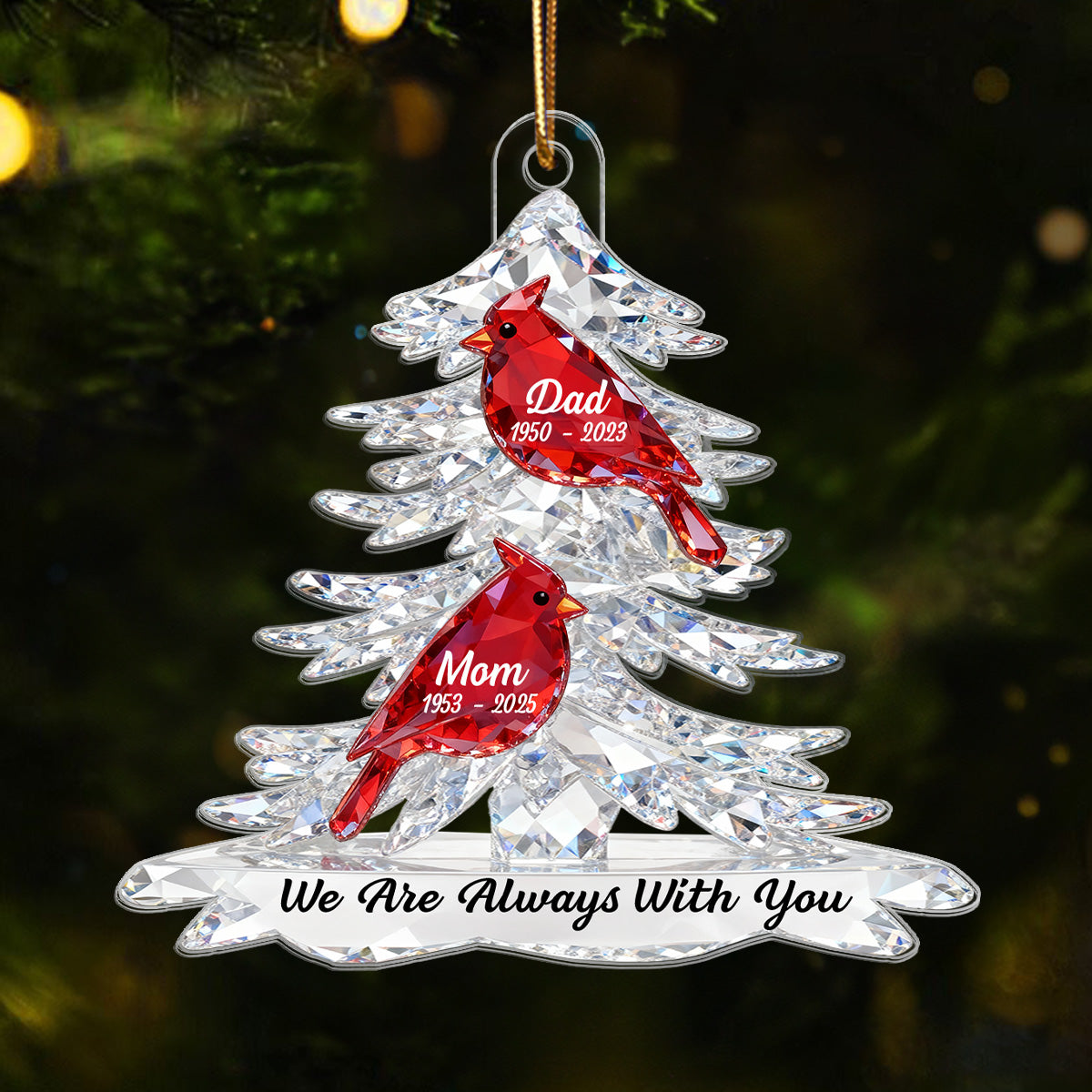 Heartwarming Cardinals Memorial Always With You 2D Flat Printed - Personalized Acrylic Ornament - Remembrance Gift, Sympathy Gift For Whole Family, Extended Family